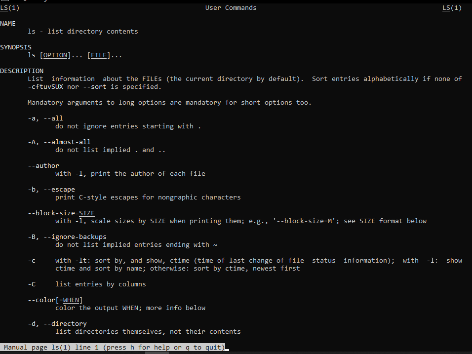 man ls command