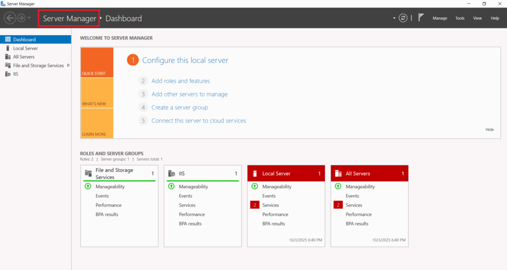 Open Server Manager