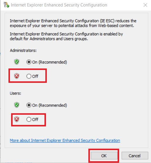 Disable the IE ESC