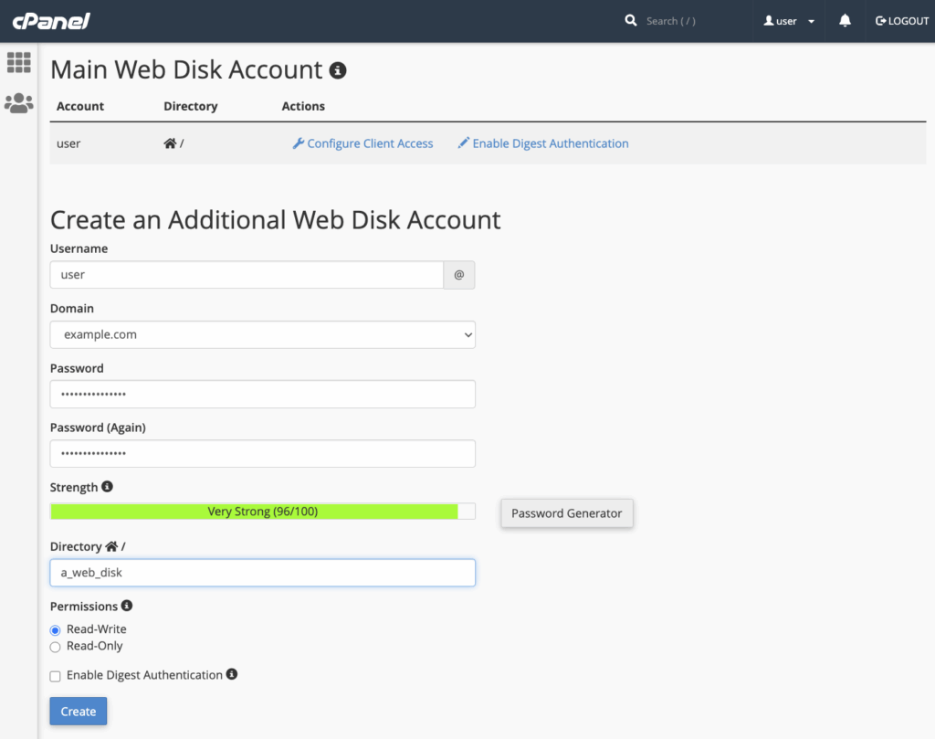 Create an Additional Web Disk Account