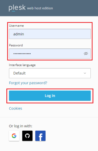 Log in to Plesk