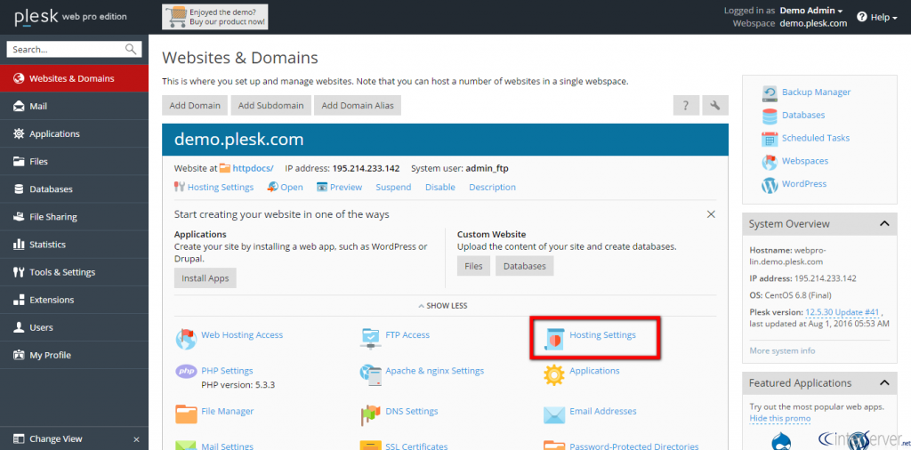 Click Hosting Settings