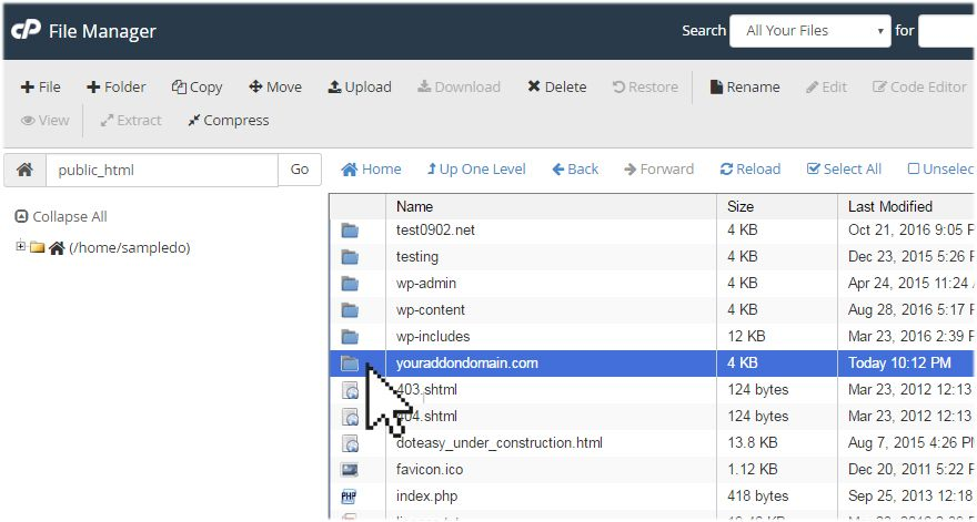 Document Root of the Addon Domains section
