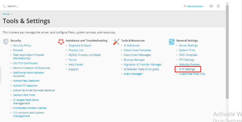 go to General Settings > PHP Settings