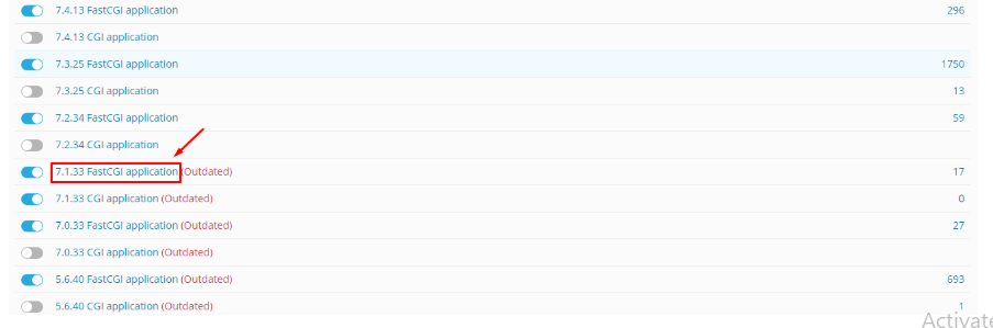 PHP settings, it will display a list of all the available PHP versions