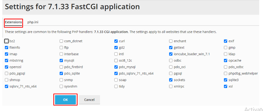 extensions that you want to enable and untick the extensions that you want to disable