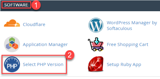 Scroll to “Software” and click “Select PHP Version