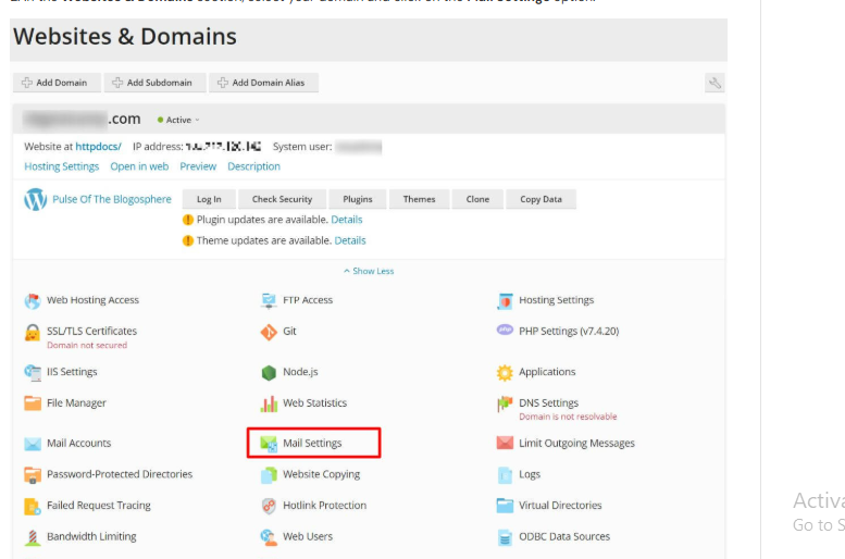 click on Mail Settings option