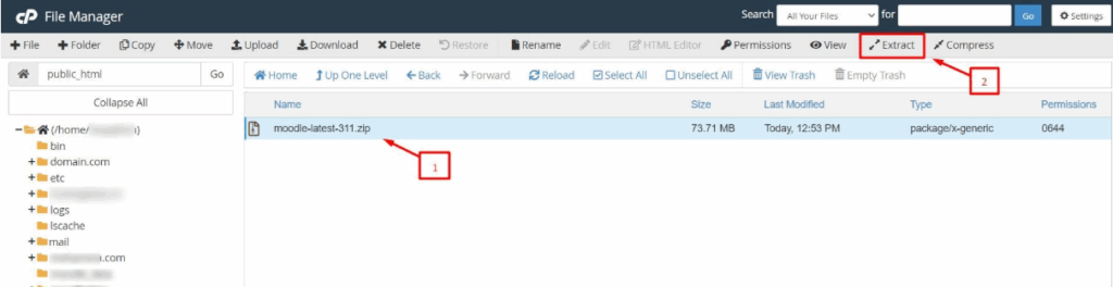 Extract button to dearchive the files