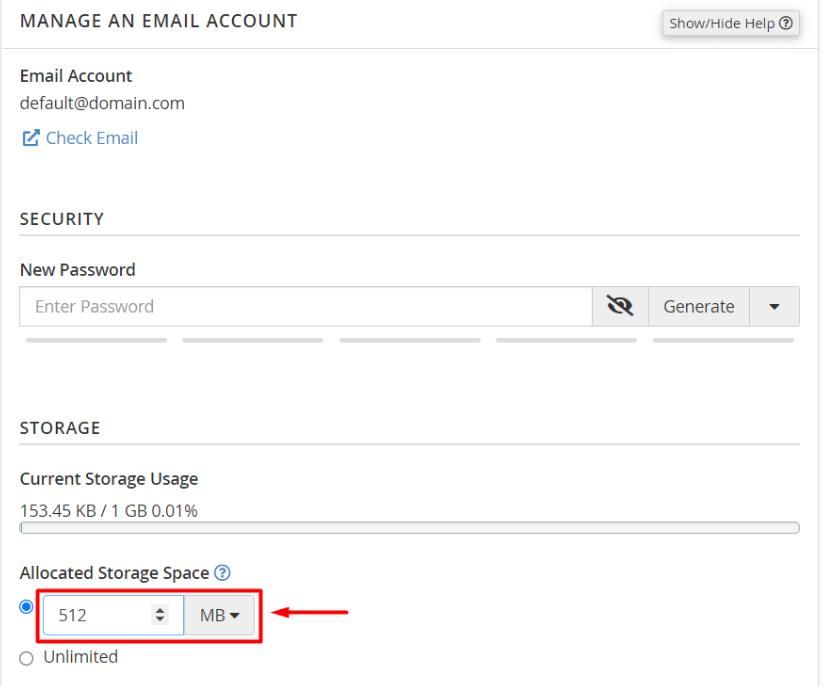 MANAGE AN EMAIL ACCOUNT form will come up