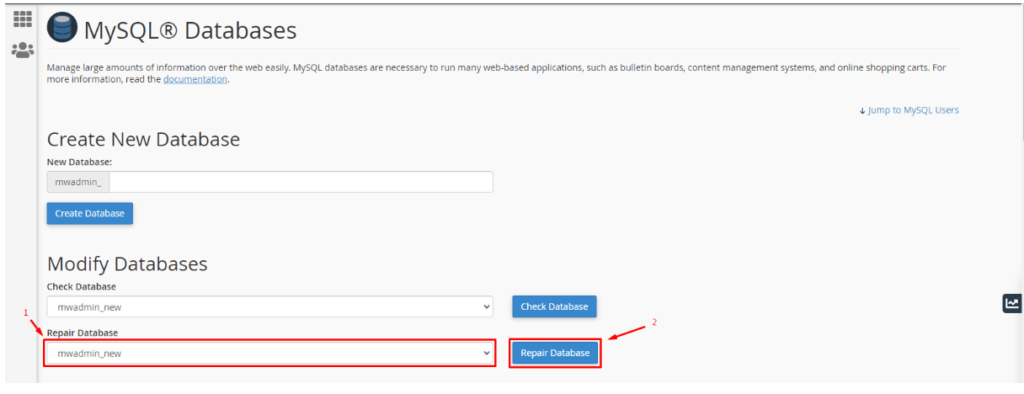 Repair Database button