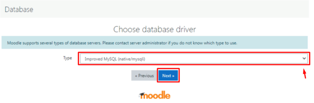 Type of the database driver in the drop-down list