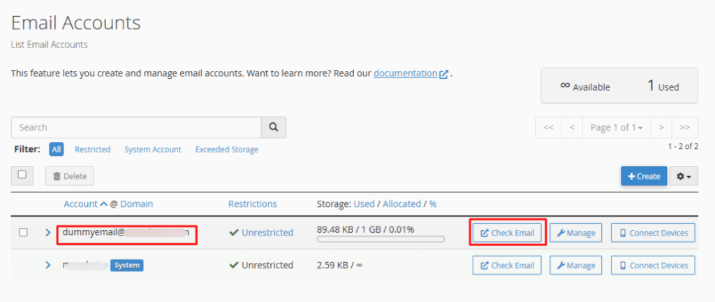 signature to the email account