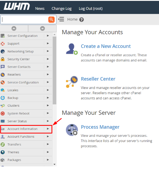 Choose the Account Information