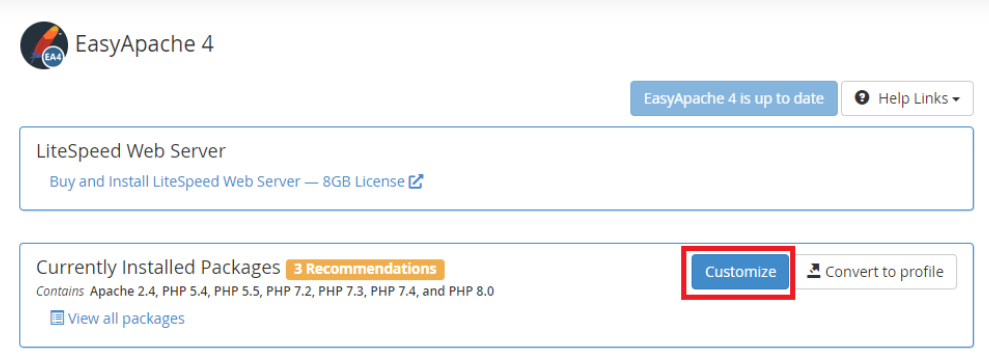 Select the Customize option