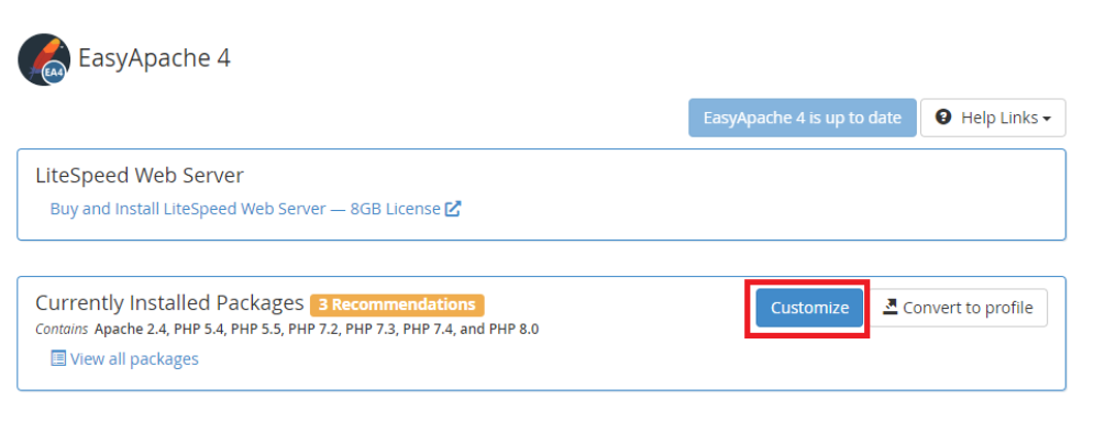 Select the customize option