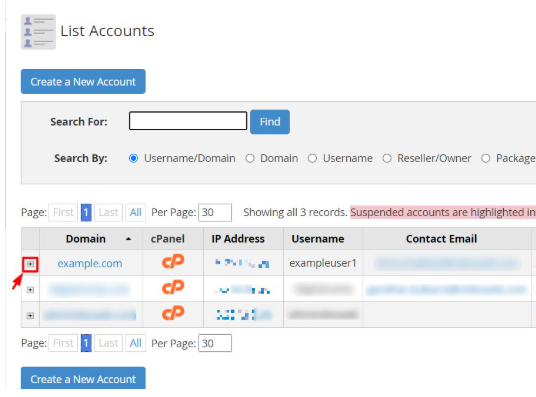 Click the + next to the domain