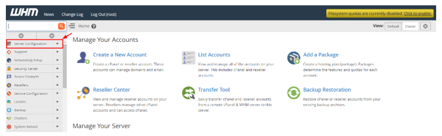 Server configuration