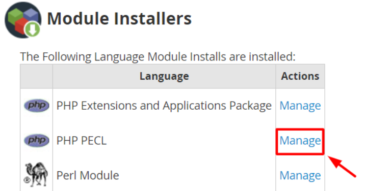 Click on Manage next to PHP PECL