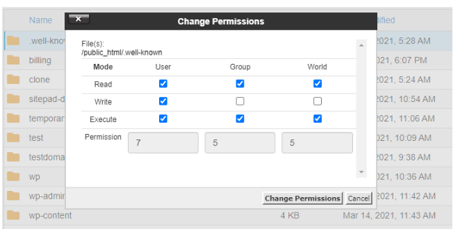 view the existing permissions