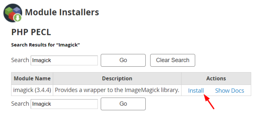 Click Install in the Actions column