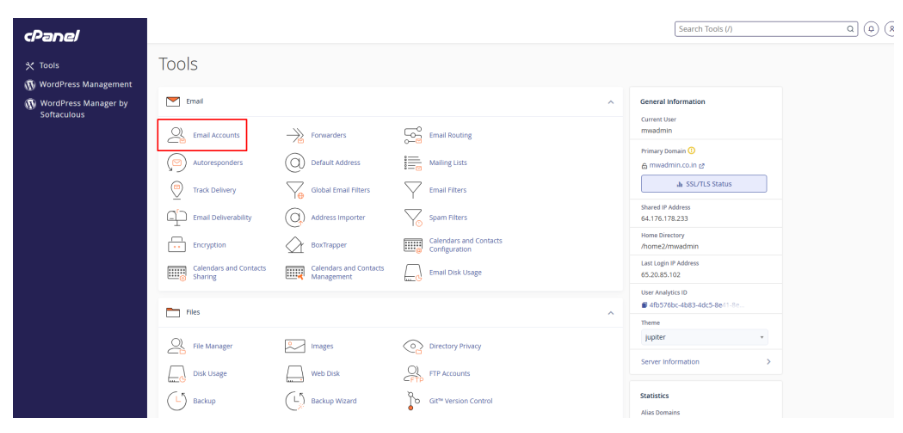 Email Accounts menu.
