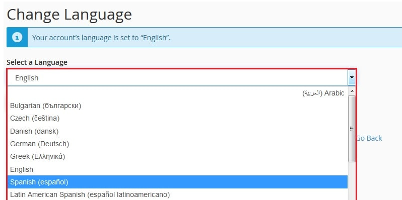 Select a Language section