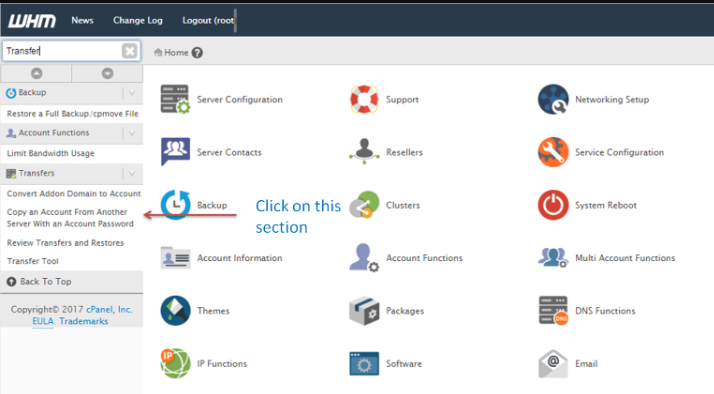 Copy an Account from another server using cPanel Password
