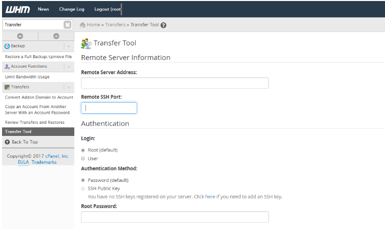 Remote Server Information page