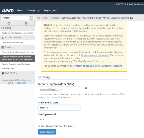 Enter the username and password