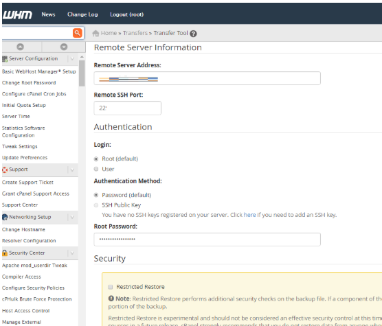 Input the root password