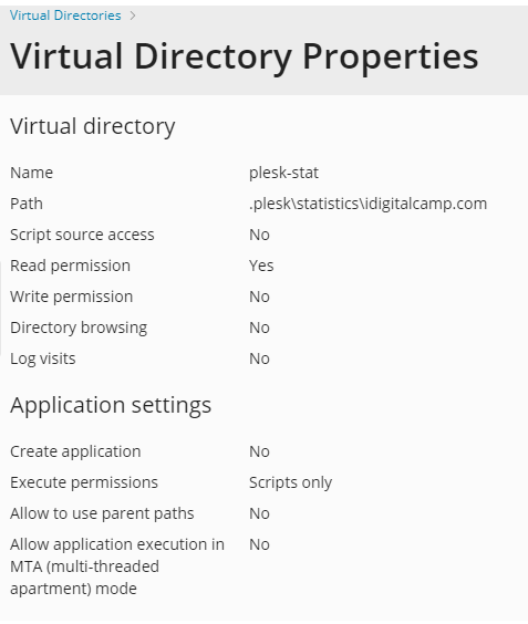 Virtual Directories Properties