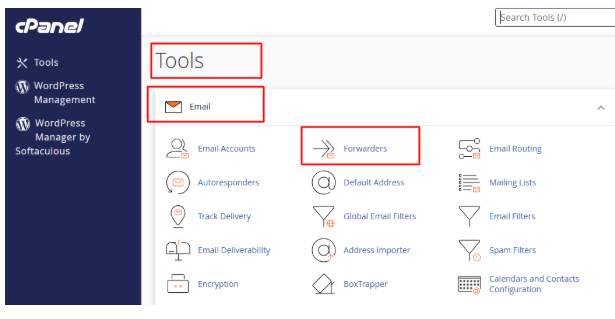click on Email Forwarders