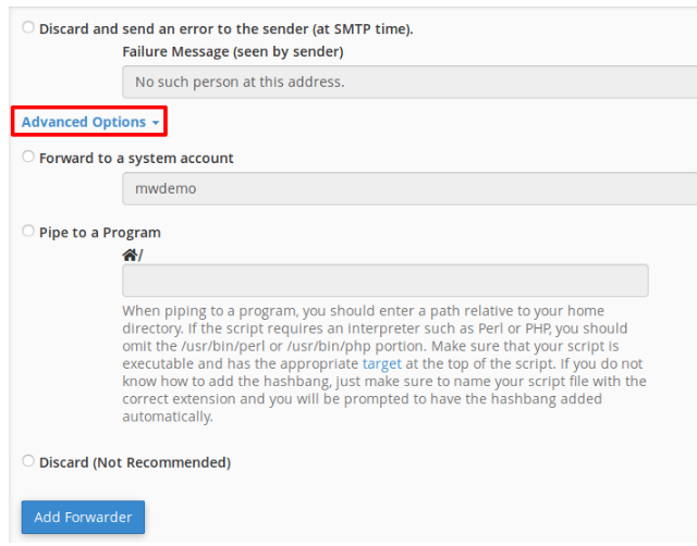 Advanced Options section