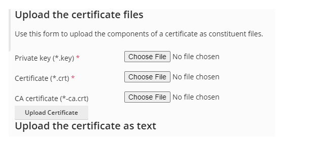 Upload the certificate files