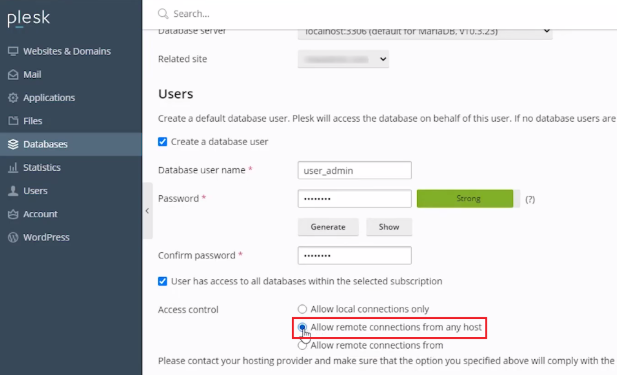 allows access to the database