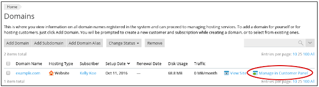 Manage in the Customer Panel
