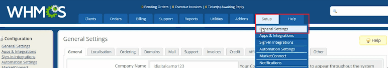 Visit General Settings