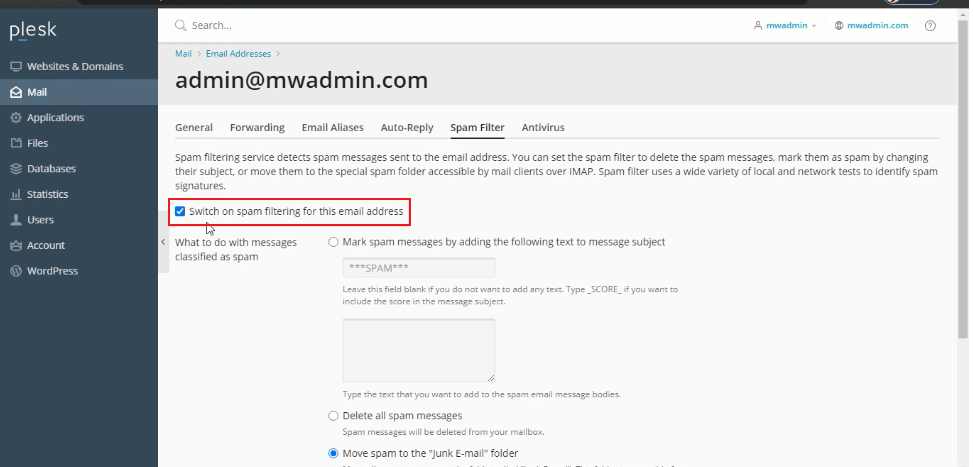enable spam filtering
