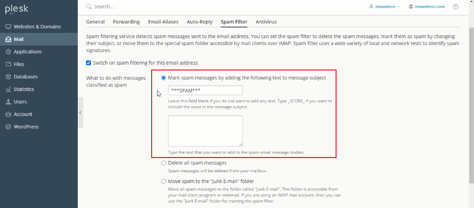 enable the filtering of spam messages