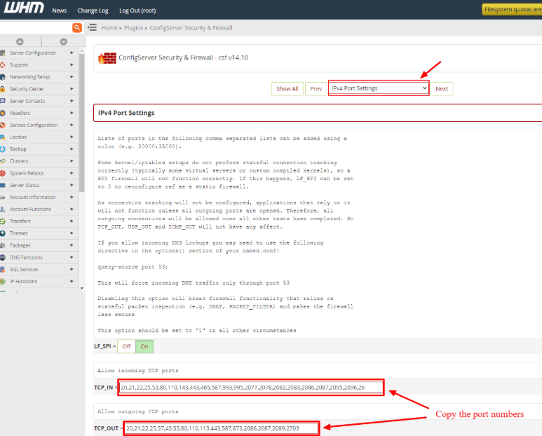 Allow incoming TCP ports and Allow outgoing TCP ports
